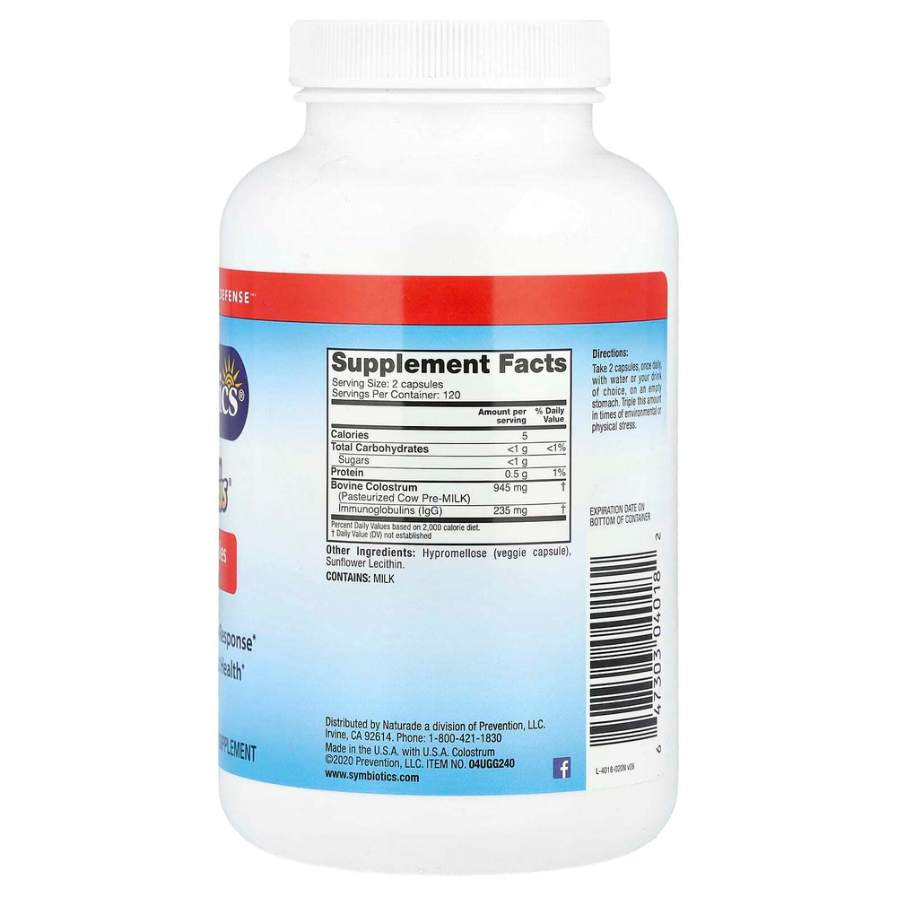 Symbiotics, Colostrum Plus, молозиво, 240 вегетарианских капсул