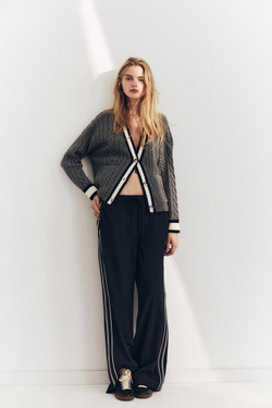 ZARA ТРИКОТАЖНЫЙ ЖАКЕТ С КАНТАМИ, СЕРЫЙ С МЕЛАНЖЕВЫМ ЭФФЕКТОМ