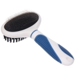 Расческа - пуходёрка двухсторонняя для животных «ЛАПУСИКИ», коллекция БРО, прорезиненная ручка, цвет белый/голубой, 11.5*20.5см (блистер)