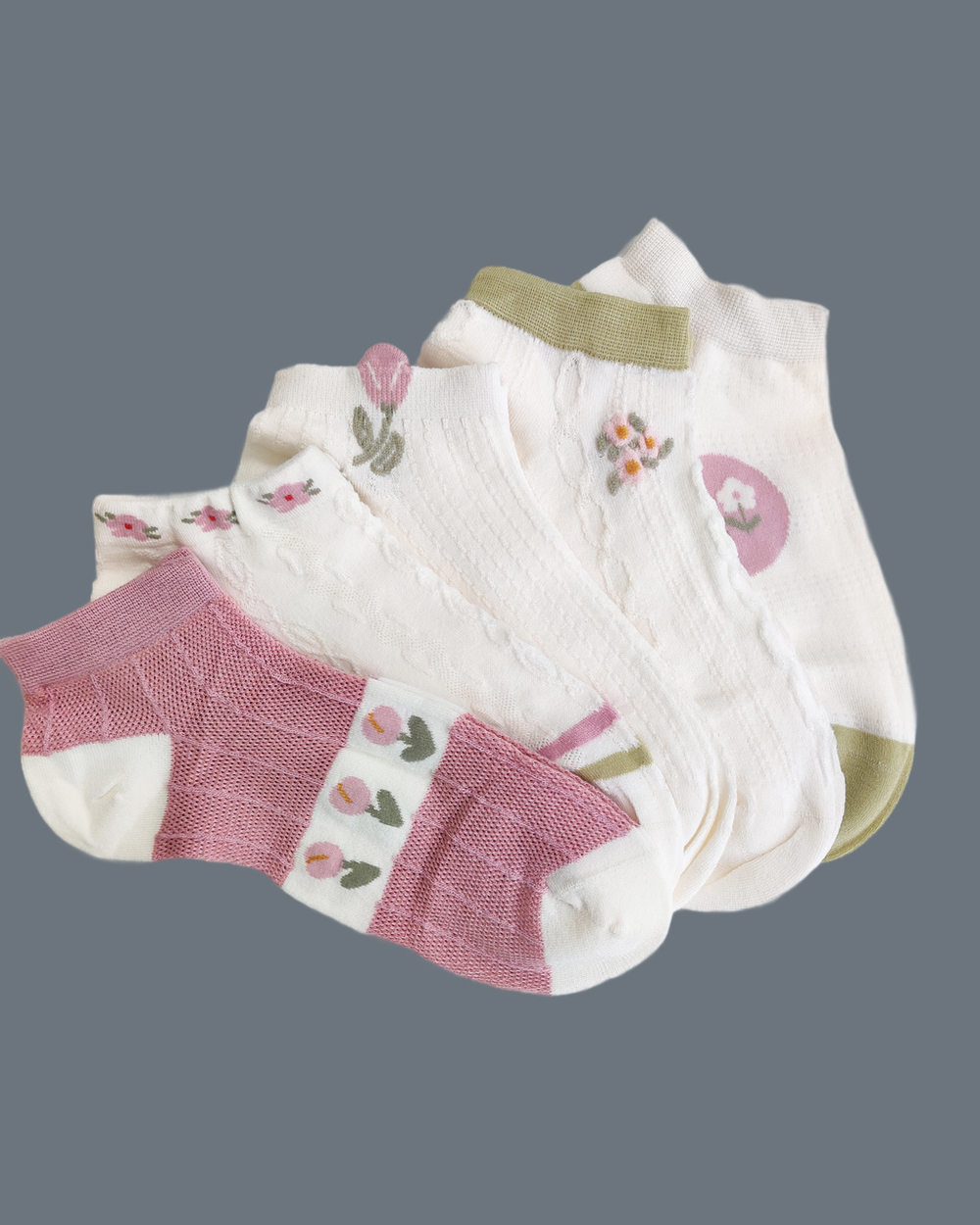 Короткие носки р.35-40 "Flowers" Комплект - 5 пар