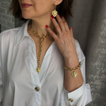 Цепь из овальных звеньев с ажурным сердцем, цвет золото, Италия