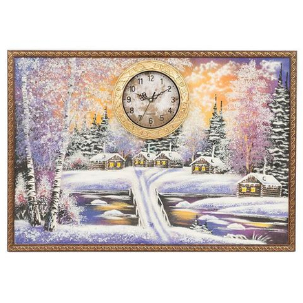 Часы с картиной "Домики в зимнем лесу" 650х450 мм 2400 гр. R117370