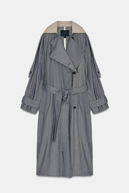 ZARA КОМБИНИРОВАННЫЙ ТРЕНЧ В КЛЕТКУ — ZW COLLECTION LIMITED EDITION, СЕРЫЙ