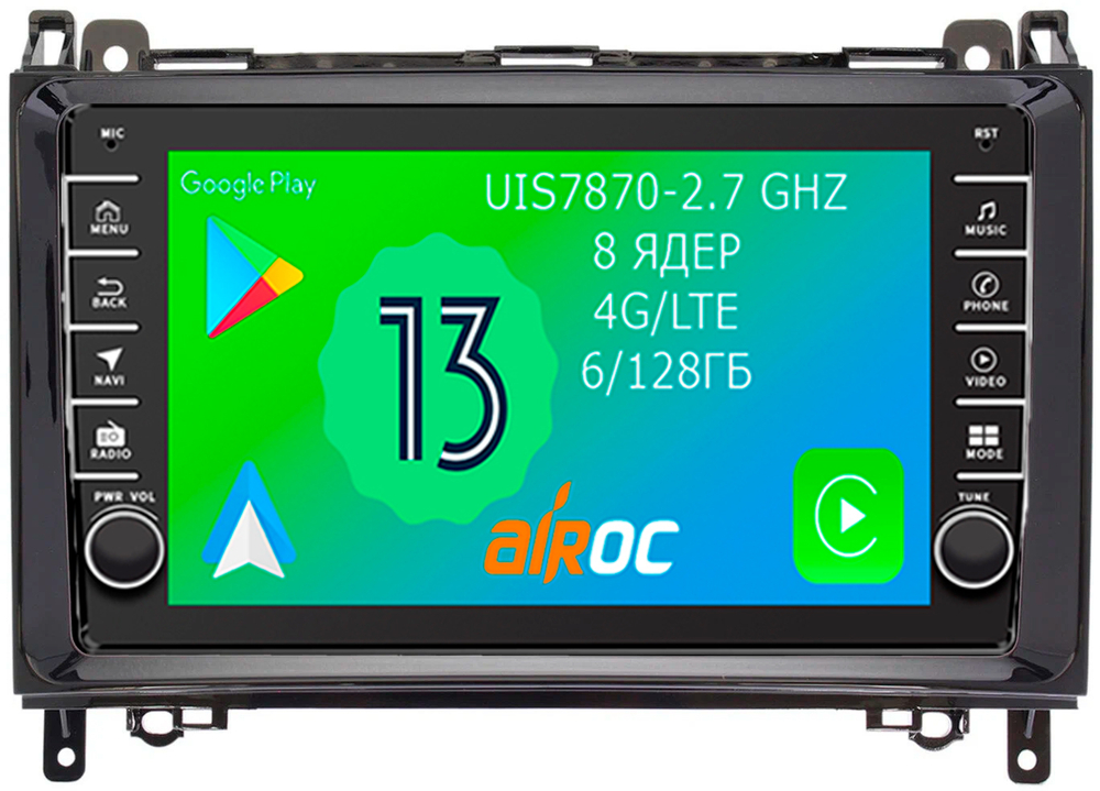 Магнитола для Mercedes-Benz Viano/Vito W639, Vito W447, A класс W169, B класс W245, Sprinter W906, VW Crafter - Airoc AB-2503 (кнопки и крутилки), Android 13, TS20, 6/128Гб, SIM-слот, CarPlay