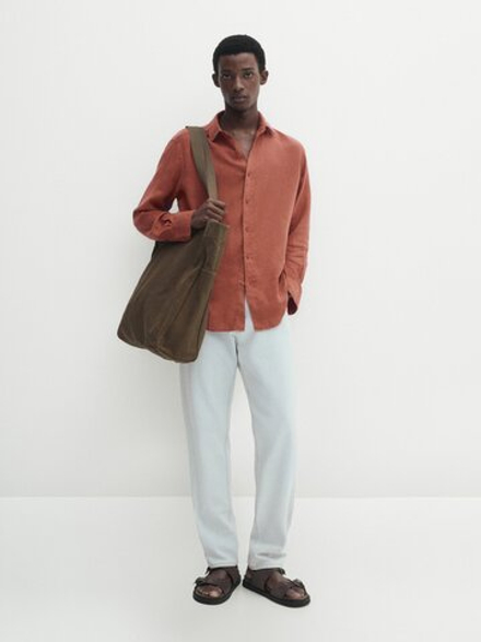 Massimo Dutti Рубашка классического кроя из 100% льна, оранжевый