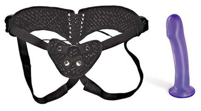 Черные корсетные трусики со шнуровкой и фиолетовым фаллосом, 16,5 см