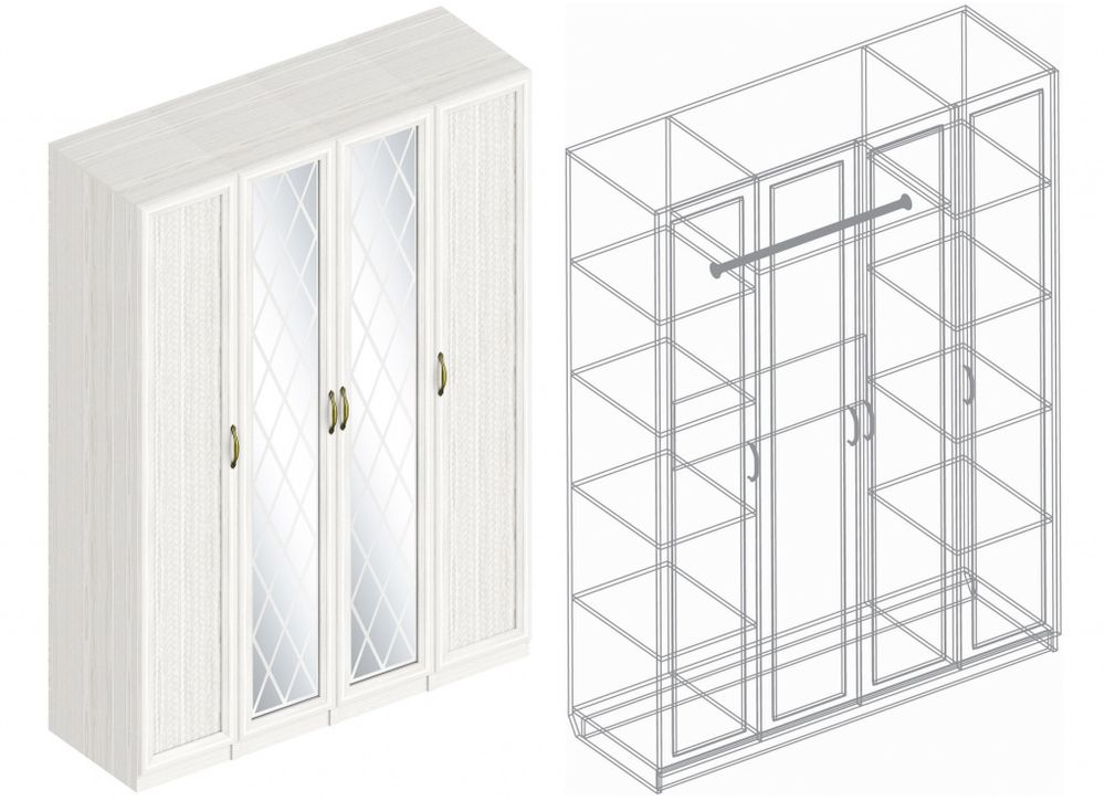 МС Спальный гарнитур "Александрия" №2 (бодега светлая), ЛДСП/МДФ/Кожа, Велес