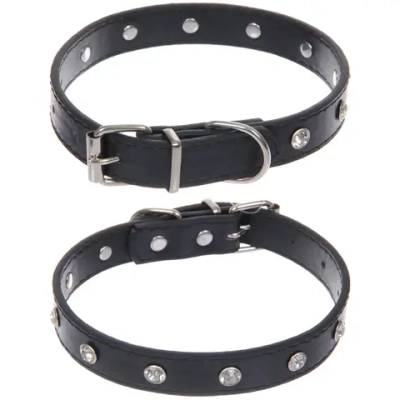 Ошейник для собак и кошек со стразами «На стиле», цвет черный, 2см, размер M, 30*35см (лейбл)