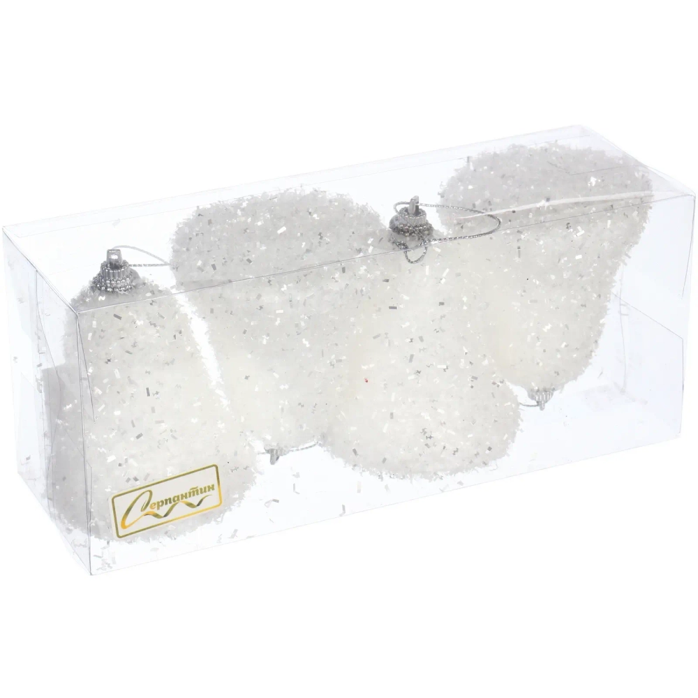 Ёлочные игрушки «Морозный иней» КОЛОКОЛЬЧИК 7 см (набор 4 шт), Белый