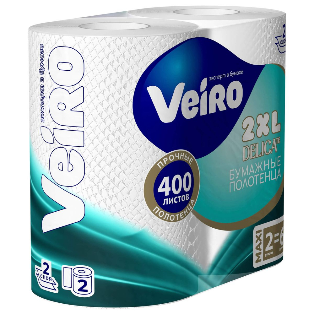Бумажные полотенца в рулонах Veiro Home белые двухслойные (6 рулонов х 32 метра)