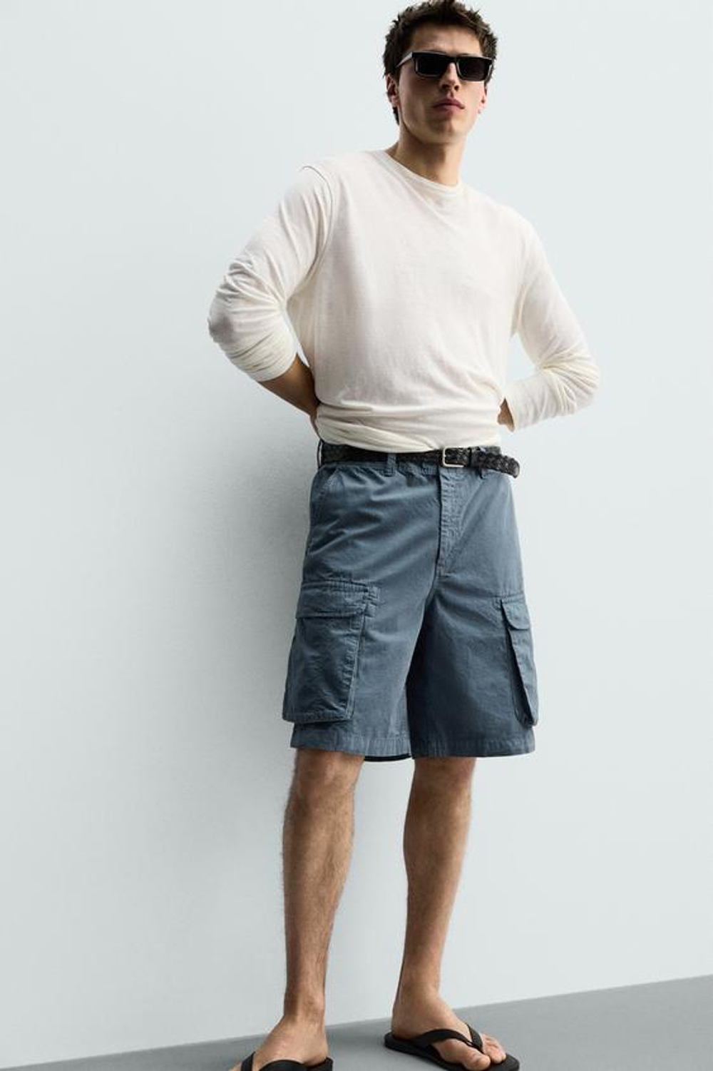ZARA ШОРТЫ КАРГО RELAXED FIT, СИНИЙ