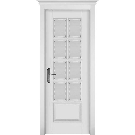 Фото межкомнатной двери массив ольхи ОКА Лондон 1 белая эмаль остеклённая