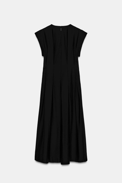 ZARA ПЛАТЬЕ ИЗ ПОПЛИНА СО СКЛАДКАМИ — ZW COLLECTION, ЧЕРНЫЙ