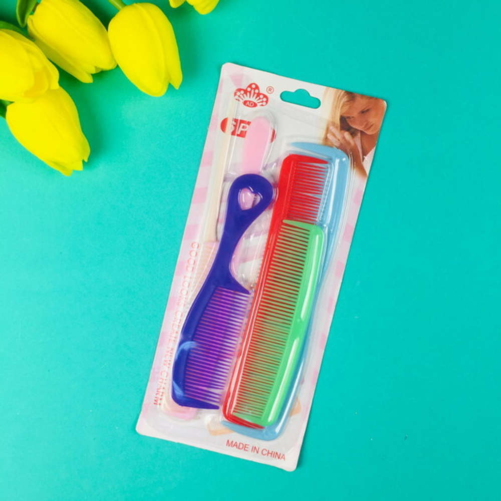 Расчески в наборе на блистере 6шт, микс цветов, микс размеров