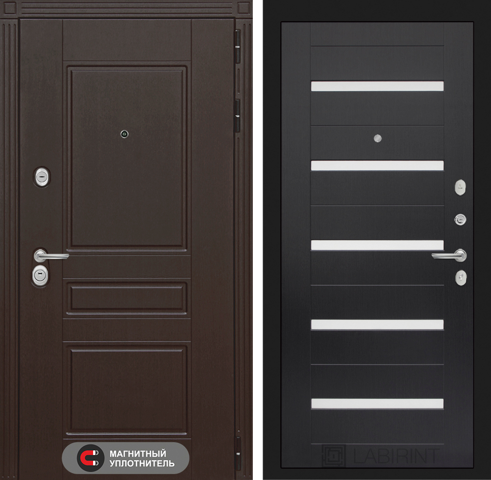 Дверь входная Лабиринт Мегаполис 01 - Венге, стекло белое металлическая