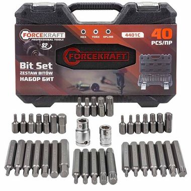 Набор бит с битодержателями в пластиковом кейсе (40 предметов) FORCEKRAFT FK-4401C