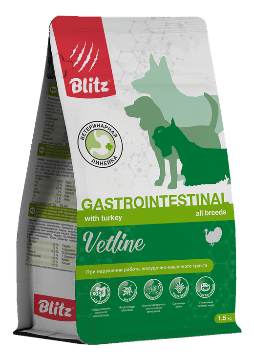 Корм для собак сухой диетический при расстройствах пищеварения Blitz Vetline Canine Gastrointestinal Dry Dog Food 1,5кг