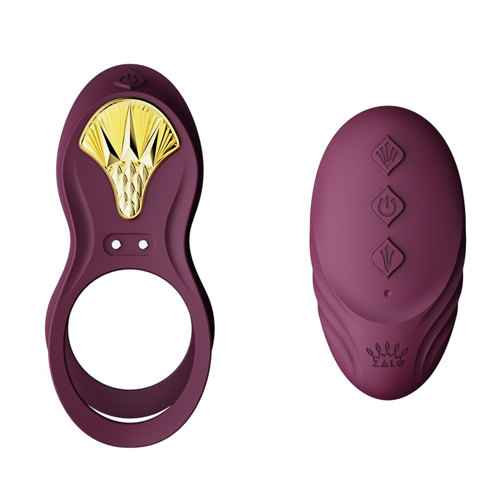 Фиолетовое эрекционное виброкольцо для пар с пультом ДУ + управление через приложение Zalo Bayek Vibrating Couples Ring Velvet Purple