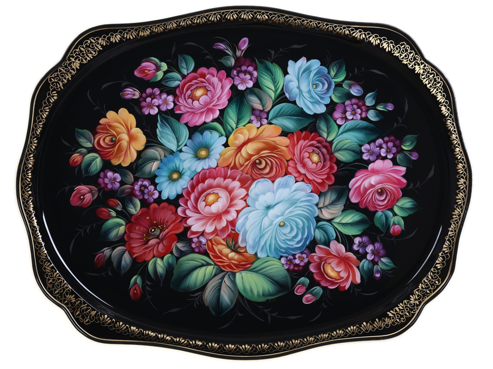 Жостовский поднос декоративный, размер 60х47 см (A31), металлический