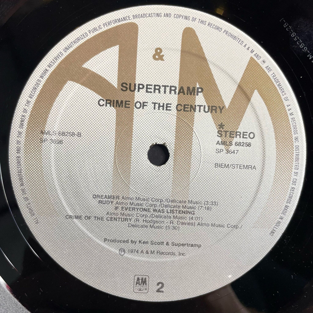 Винтажная виниловая пластинка LP Supertramp Crime Of The Century (Holland 1974)