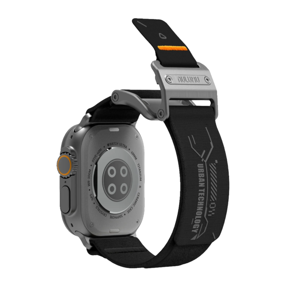 Нейлоновый браслет Aulumu A11 для Apple Watch 44, 45, 46 мм и Ultra 2–3 Браслет в футуристическом стиле с вельветоподобной отделкой, текстильной застёжкой и магнитной пряжкой из нержавеющей стали. На запястье обхватом 145–225 мм