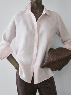 Massimo Dutti Свободная рубашка из 100% льна, розовый