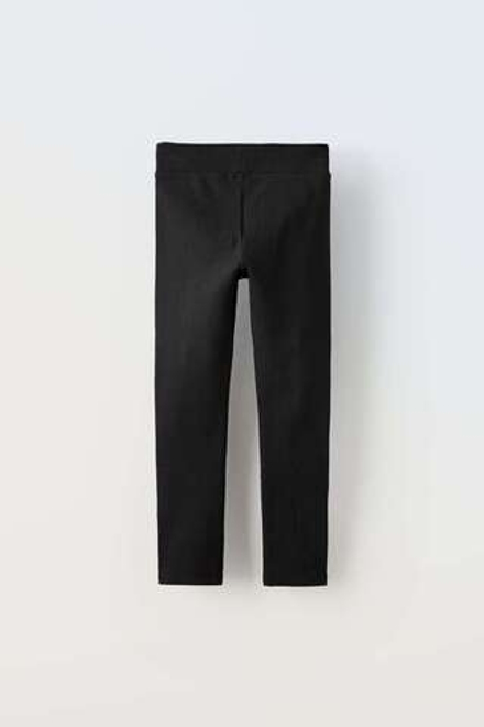 ZARA ЛЕГИНСЫ В РУБЧИК С НАШИВКОЙ, ЧЕРНЫЙ