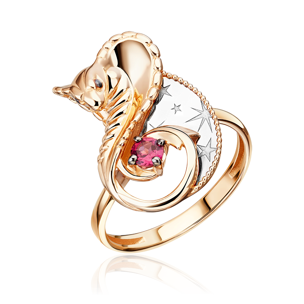 Кольцо «Обольщение» из комбинированного золота с гранатом