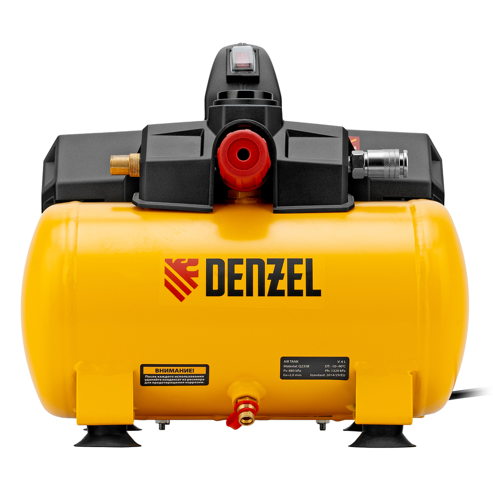 Компрессор DLS750/6 безмасляный малошумный 750 Вт, 140 л/мин,ресивер 6 л Denzel