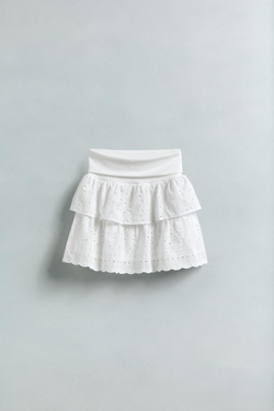 ZARA ЮБКА С ВЫШИВКОЙ ШИФФЛИ И ПОЯСОМ С ОТВОРОТОМ, БЕЛЫЙ