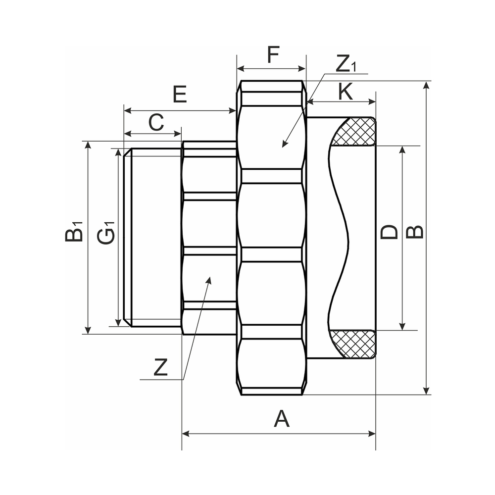 Муфта комб. разъемная, нар 25х1/2'' EVER® plast  СЕРЫЙ (Россия)