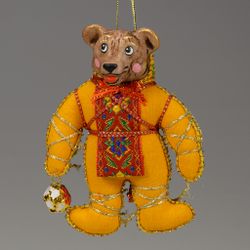 Ёлочная игрушка Медвежонок двухцветный с бубенчиком