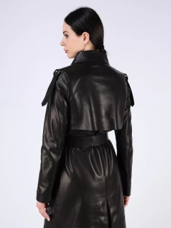 Кожаный тренч длинный с поясом плащ на осень