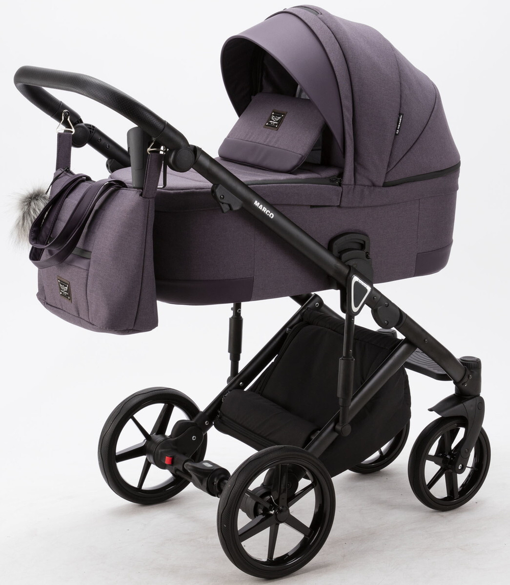 Детская коляска Adamex Marco 2 в 1 GA08 (Т. СЛИВ. ТК. + СЛИВ. КОЖ. ОТДЕЛКА)