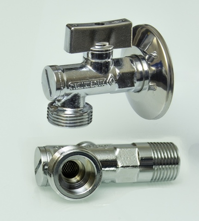 Кран угловой с СЕТКОЙ 1/2 х 3/4  (хром)  БУГАТТИ (48/12шт)