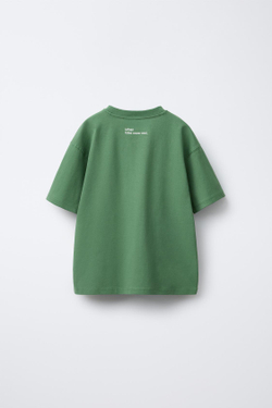 ZARA ФУТБОЛКА С ТЕКСТОВЫМ ПРИНТОМ, ЗЕЛЕНЫЙ