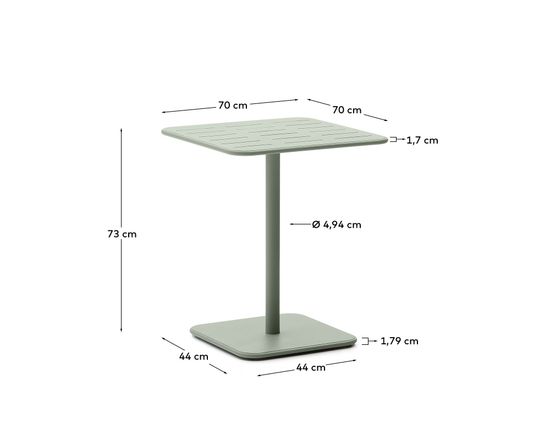 Уличный стол Brai из оцинкованной стали бирюзового цвета 70 x 70 см