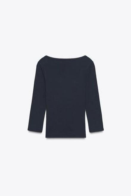 ZARA ФУТБОЛКА ИЗ ХЛОПКА И МОДАЛА, МОРСКОЙ СИНИЙ