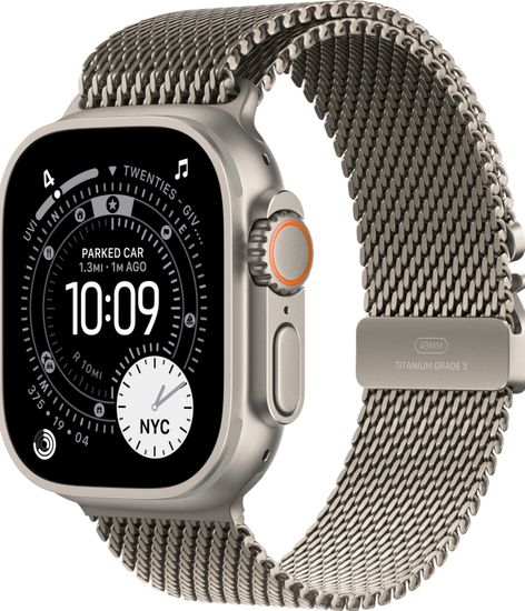 Умные часы Apple Watch Ultra 3, 49 мм, Natural Titanium Milanese Natural Loop M. , титановый-бежевый