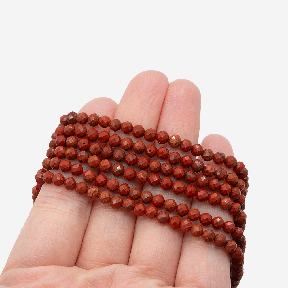 Яшма красная натуральная, 4мм, шар, микроогранка