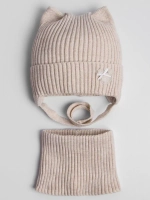 Шапка и снуд для девочки с ушками на завязках