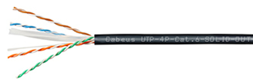 Кабель витая пара U/UTP 6 кат. 4 пары Cabeus UTP-4P-Cat.6-SOLID-OUT-LSZH-UV-100