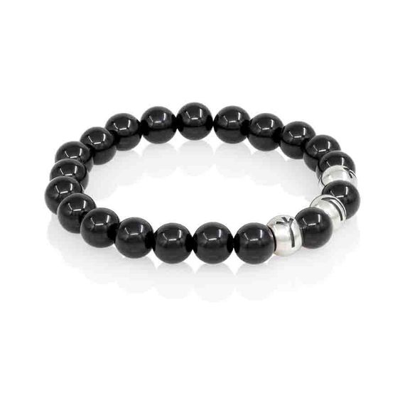 Браслет Защита и сила из натурального кварца черного с рунами Альгиз, Уруз и Тейваз из серебра 925, вид 2