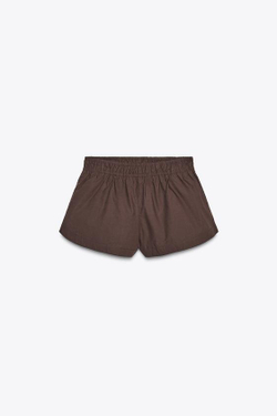 ZARA МИНИ-ШОРТЫ ИЗ ПОПЛИНА, ТЕМНО-КОРИЧНЕВЫЙ