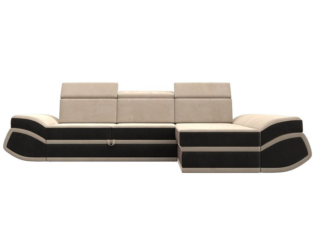 Диван угловой Лига-032 правый угол, Бежевый\Коричневый, Велюр, 121643