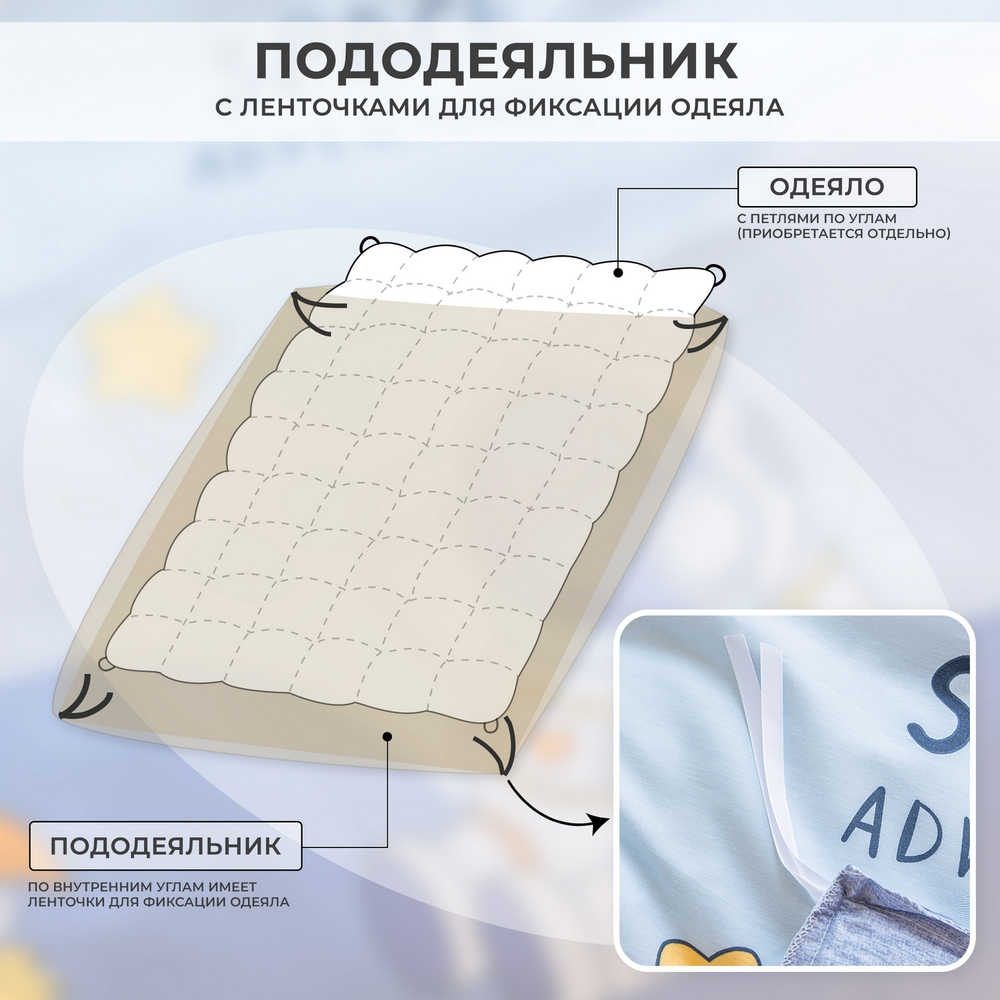 Комплект постельного белья на резинке Сатин Люкс KIDS 100% хлопок CDKR065