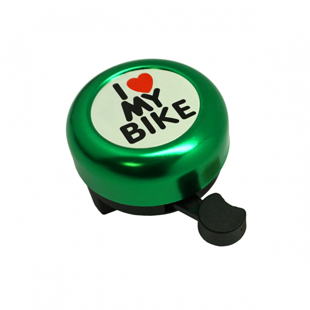 Звонок "I LOVE MY BIKE" зелёный, сталь/пласт.