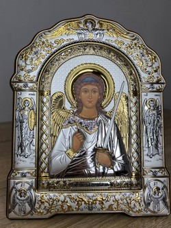 Ангел Хранитель, икона арочная с рамкой, красное дерево 206х270