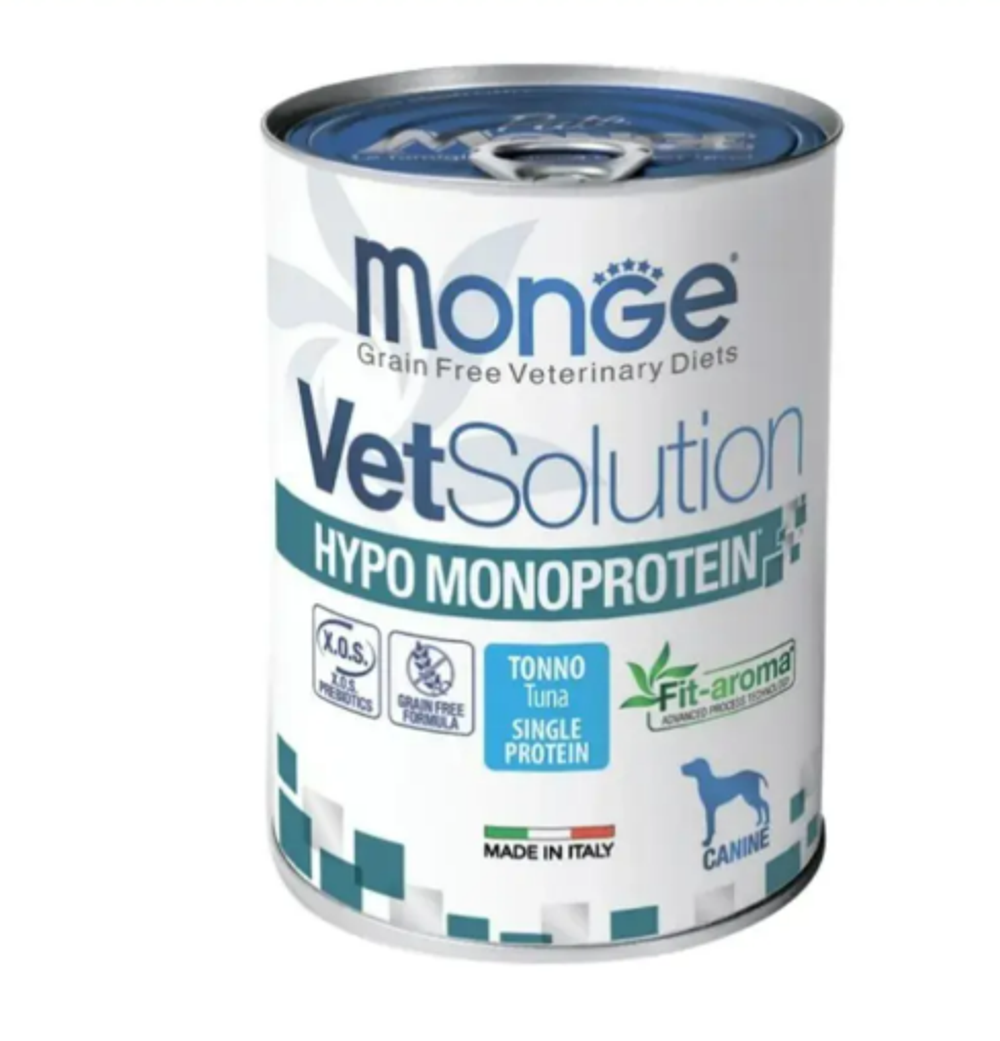 MONGE VETSOLUTION Dog HYPO MONOPROTEIN TUNA (Монж Дог Ветсолюшн Хипо) паштет для собак с тунцом 400 г - 12 баночек
