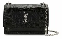 Сумка Saint Laurent Sunset Medium с тиснением под крокодила черный